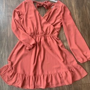 Dusty rose long sleeve chiffon dress